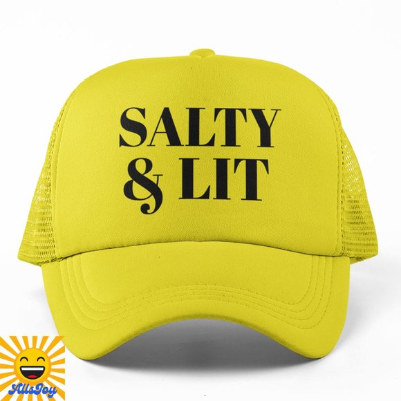 SALTY & LIT Foam Trucker Hat Snapback Cap Yellow - Picture 1 of 2